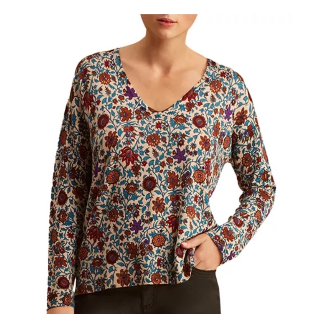 Gerard Darel 1 Sweater V-neck Floral Cream Multi colour Long Sleeve Excellent